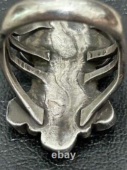Vintage Early Men's Navajo Coral Kachina Silver Ring Size 9.5-10 Old Pawn