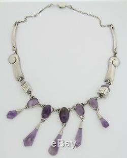 Vintage Early Mexican Sterling Silver Amethyst Necklace 20 Inches Long