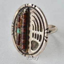 Vintage Early Native American Bear Claw Coral Ring Size 5.5 Turquoise Bead