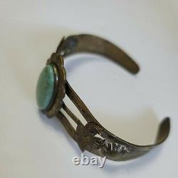 Vintage Early Native American Navajo Sterling Silver Cuff Bracelet W Turquoise