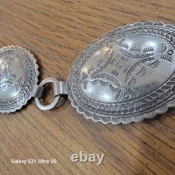 Vintage Early Native American Stamped Silver Concho Belt 31