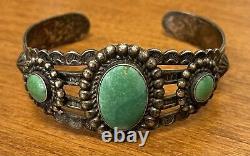 Vintage Early Navajo 3-Stone Turquoise Sterling Silver Cuff Bracelet 6 Estate