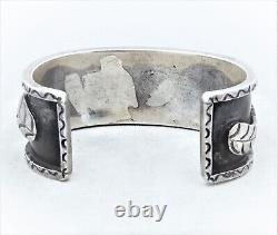 Vintage Early Navajo 5 Turquoise Ingot Burnished Sterling Silver Cuff Bracelet