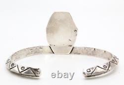 Vintage Early Navajo 70's Sterling Silver Turquoise Carinated Cuff Bracelet