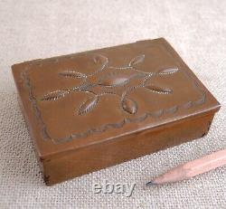 Vintage Early Navajo Bench-Stamped Copper Jewelry Box Hinged Lid Repousse