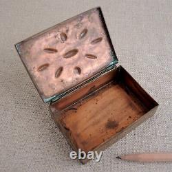 Vintage Early Navajo Bench-Stamped Copper Jewelry Box Hinged Lid Repousse