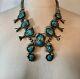 Vintage Early Navajo Indian Turquoise & Sterling Silver Squash Blossom Necklace