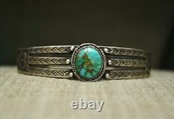 Vintage Early Navajo Ingot Sterling Silver Turquoise Cuff Bracelet c. 1920's