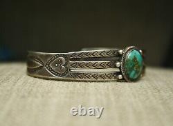 Vintage Early Navajo Ingot Sterling Silver Turquoise Cuff Bracelet c. 1920's