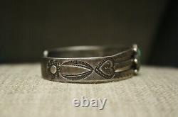 Vintage Early Navajo Ingot Sterling Silver Turquoise Cuff Bracelet c. 1920's