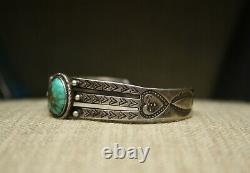 Vintage Early Navajo Ingot Sterling Silver Turquoise Cuff Bracelet c. 1920's