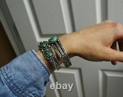 Vintage Early Navajo Ingot Sterling Silver Turquoise Cuff Bracelet c. 1920's