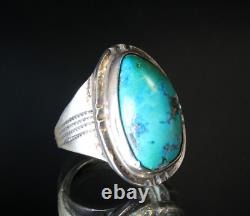 Vintage Early Navajo Kingman Turquoise Sterling Silver Sz 11 Large Men's Ring