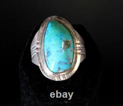 Vintage Early Navajo Kingman Turquoise Sterling Silver Sz 11 Large Men's Ring