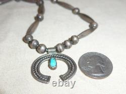 Vintage Early Navajo Naja Necklace Turquoise Sterling Silver 18