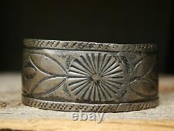 Vintage Early Navajo Native American Coin Silver Cuff Bracelet