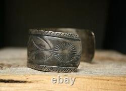 Vintage Early Navajo Native American Coin Silver Cuff Bracelet