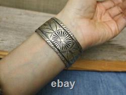 Vintage Early Navajo Native American Coin Silver Cuff Bracelet