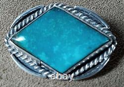 Vintage Early Navajo Native American Sterling Silver & Fine Turquoise Pin Brooch