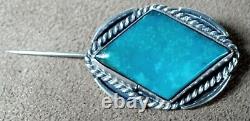 Vintage Early Navajo Native American Sterling Silver & Fine Turquoise Pin Brooch
