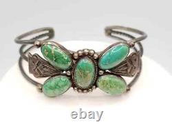Vintage Early Navajo Native American Turquoise Sterling Silver Cuff Bracelet