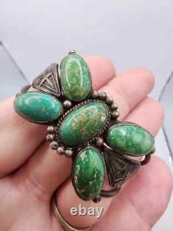 Vintage Early Navajo Native American Turquoise Sterling Silver Cuff Bracelet