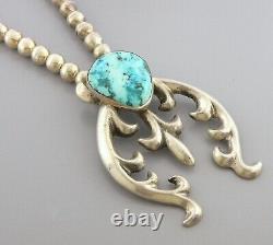 Vintage Early Navajo Sterling Silver Large Carico Lake Turquoise Necklace