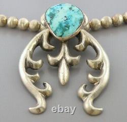Vintage Early Navajo Sterling Silver Large Carico Lake Turquoise Necklace