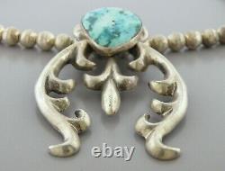 Vintage Early Navajo Sterling Silver Large Carico Lake Turquoise Necklace