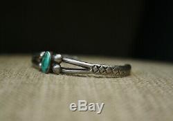 Vintage Early Navajo Sterling Silver Turquoise Baby Child's Cuff Bracelet