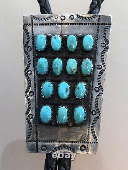 Vintage Early Navajo Sterling Silver Turquoise Cluster Bolo with Bennett C31 Clasp