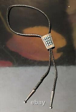 Vintage Early Navajo Sterling Silver Turquoise Cluster Bolo with Bennett C31 Clasp