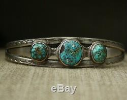 Vintage Early Navajo Sterling Silver Turquoise Cuff Bracelet Large Size