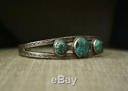 Vintage Early Navajo Sterling Silver Turquoise Cuff Bracelet Large Size