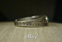 Vintage Early Navajo Sterling Silver Turquoise Cuff Bracelet Large Size