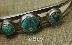 Vintage Early Navajo Sterling Silver Turquoise Cuff Bracelet Large Size