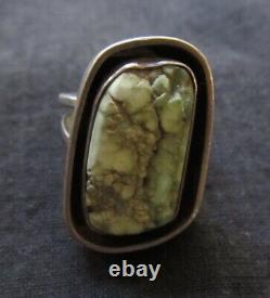 Vintage Early Sterling Navajo Green Turquoise Shadowbox Ring SZ 7