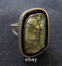 Vintage Early Sterling Navajo Green Turquoise Shadowbox Ring SZ 7