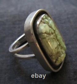 Vintage Early Sterling Navajo Green Turquoise Shadowbox Ring SZ 7