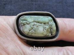 Vintage Early Sterling Navajo Green Turquoise Shadowbox Ring SZ 7