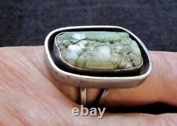 Vintage Early Sterling Navajo Green Turquoise Shadowbox Ring SZ 7