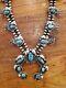 Vintage Early Turquoise Sterling Silver Navajo Nadja Squash Blossom Necklace