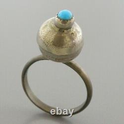 Vintage Early Unique Navajo Sterling Silver Turquoise Ball Ring Size 8