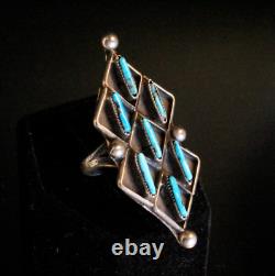 Vintage Early Zuni Old Pawn Needlepoint Sterling Silver Elongated Ring