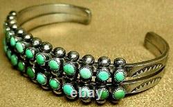 Vintage Early Zuni Sterling Silver Petit Point Snake Eye Turquoise Cuff Bracelet