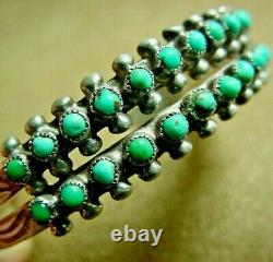 Vintage Early Zuni Sterling Silver Petit Point Snake Eye Turquoise Cuff Bracelet