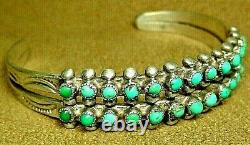 Vintage Early Zuni Sterling Silver Petit Point Snake Eye Turquoise Cuff Bracelet