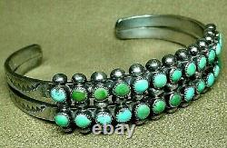 Vintage Early Zuni Sterling Silver Petit Point Snake Eye Turquoise Cuff Bracelet