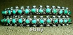 Vintage Early Zuni Sterling Silver Petit Point Snake Eye Turquoise Cuff Bracelet