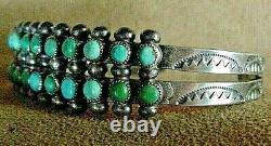 Vintage Early Zuni Sterling Silver Petit Point Snake Eye Turquoise Cuff Bracelet